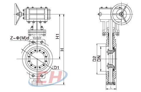 硬密封對(duì)夾蝶閥結(jié)構(gòu)圖