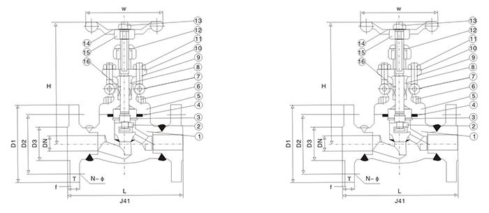 鍛鋼法蘭截止閥結(jié)構圖