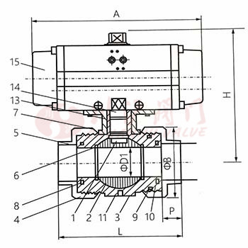 氣動(dòng)塑料球閥結(jié)構(gòu)圖
