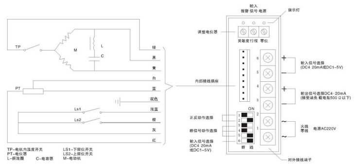 電動襯氟調(diào)節(jié)閥（單項AC220V）接線圖